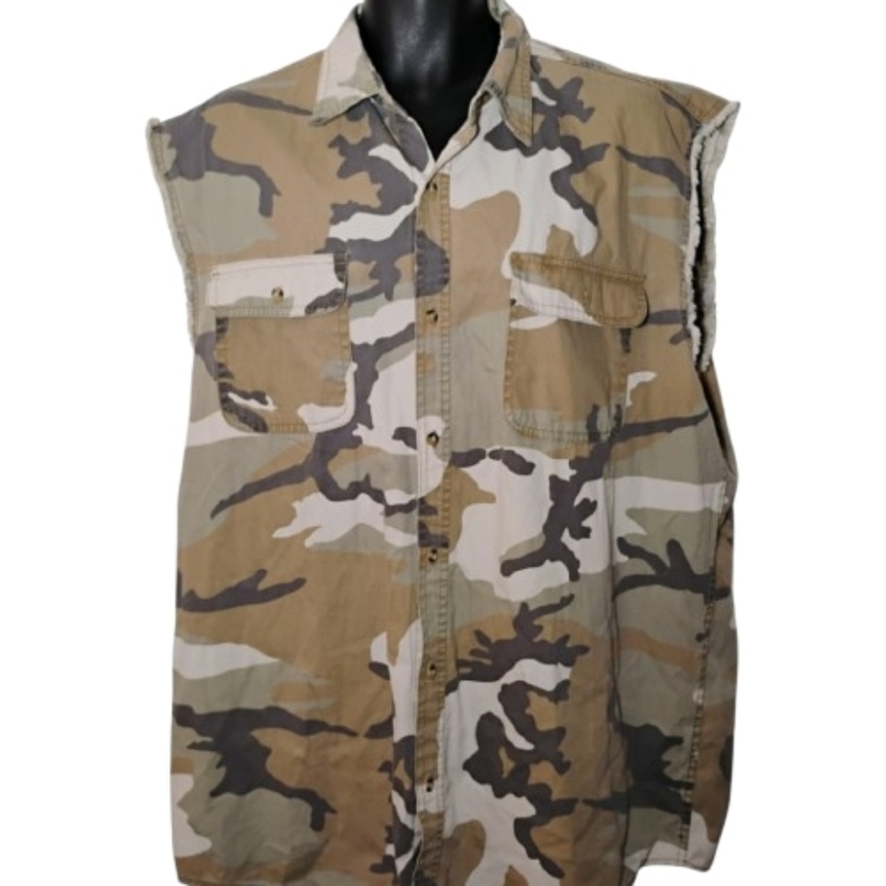 RK Brand XLT Sleeveless Camo Button Up Shirt Hunting Utility Outdoor Big & Tall